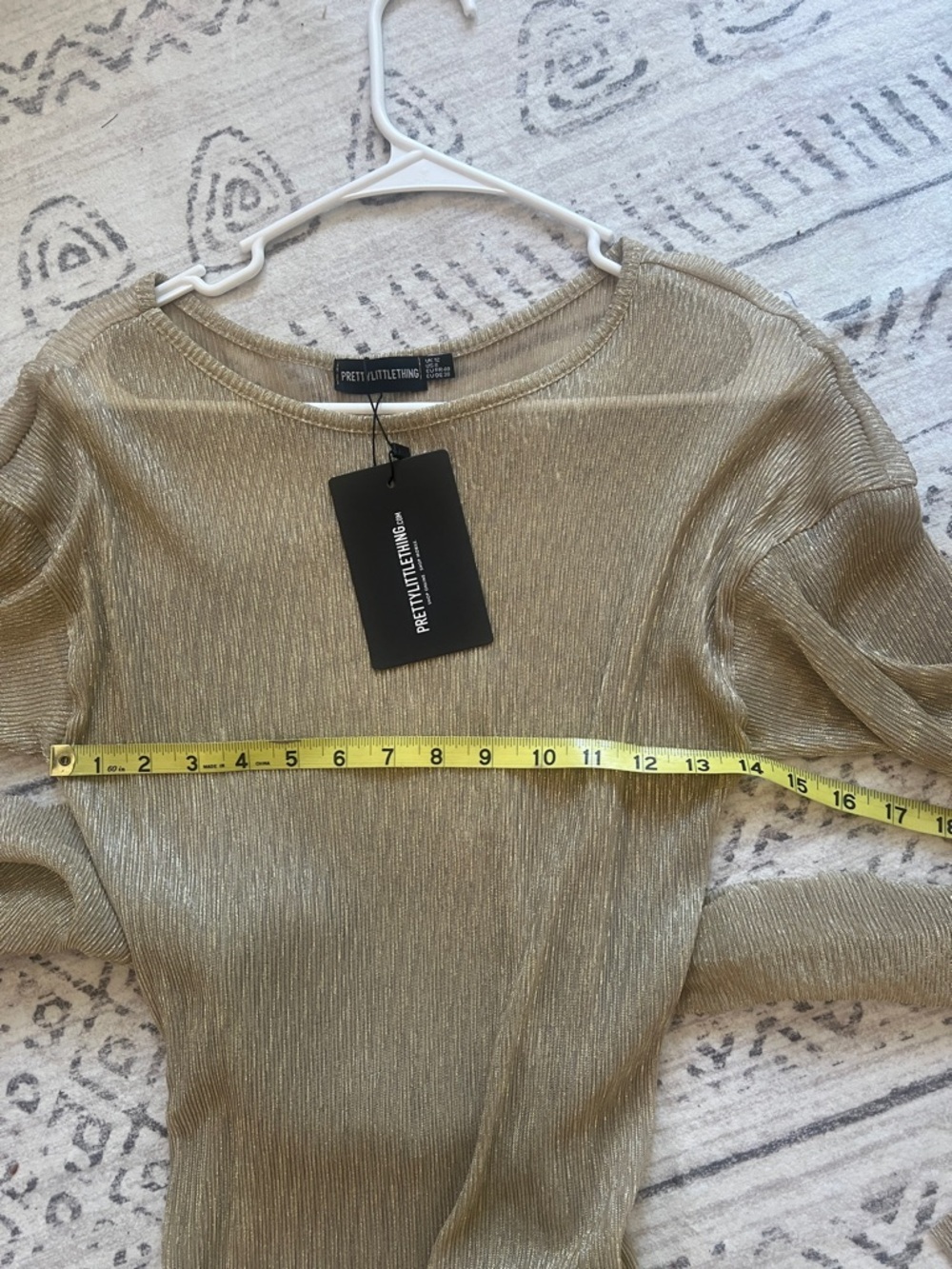PrettyLittleThing Metallic Beige Twist-Front Long Sleeve Dress - Picture 3 of 8